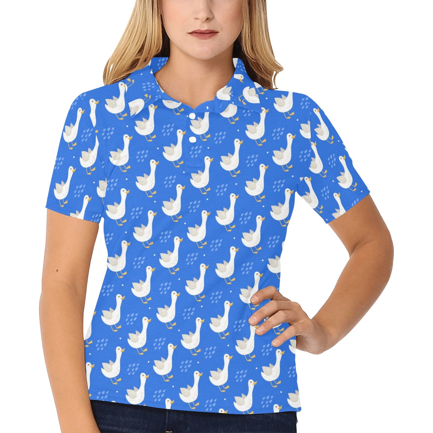 Goose Print Design LKS402 Women's Polo Shirt