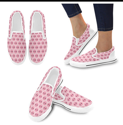 Pig Print Design LKS401 White Slip Ons Canvas Women's Shoes