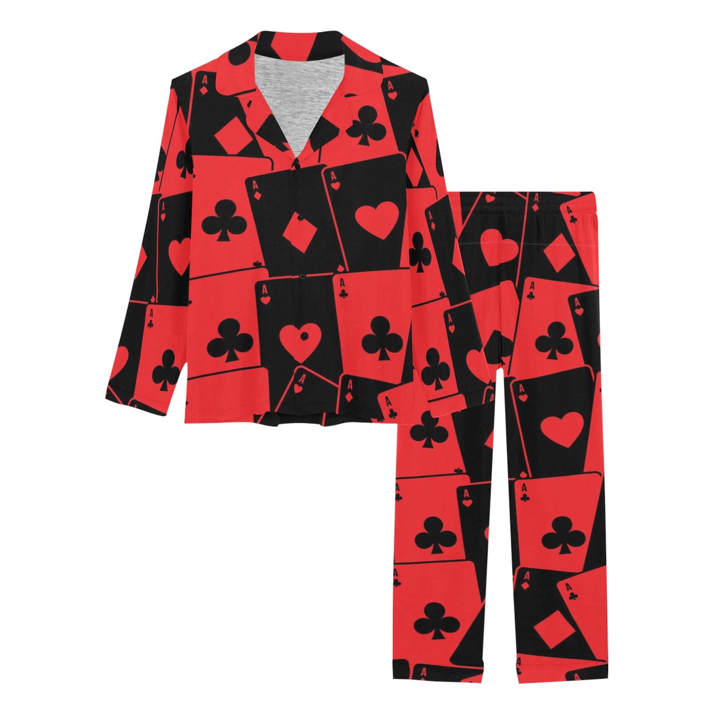 Poker Cards Pattern Print Design A01 Women's Long Pajama Set