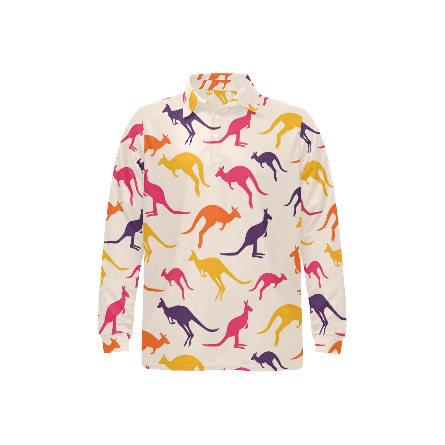 Kangaroos Pattern Print Design 01 Long Sleeve Polo Shirt For Men's