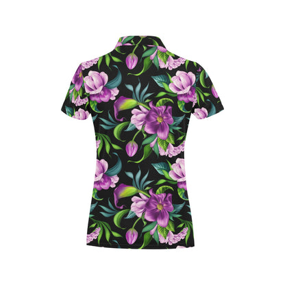 Bright Purple Floral Pattern Women's Polo Shirt