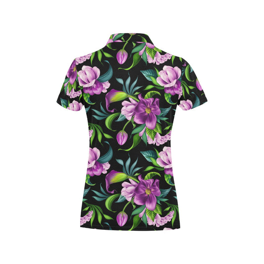 Bright Purple Floral Pattern Women's Polo Shirt