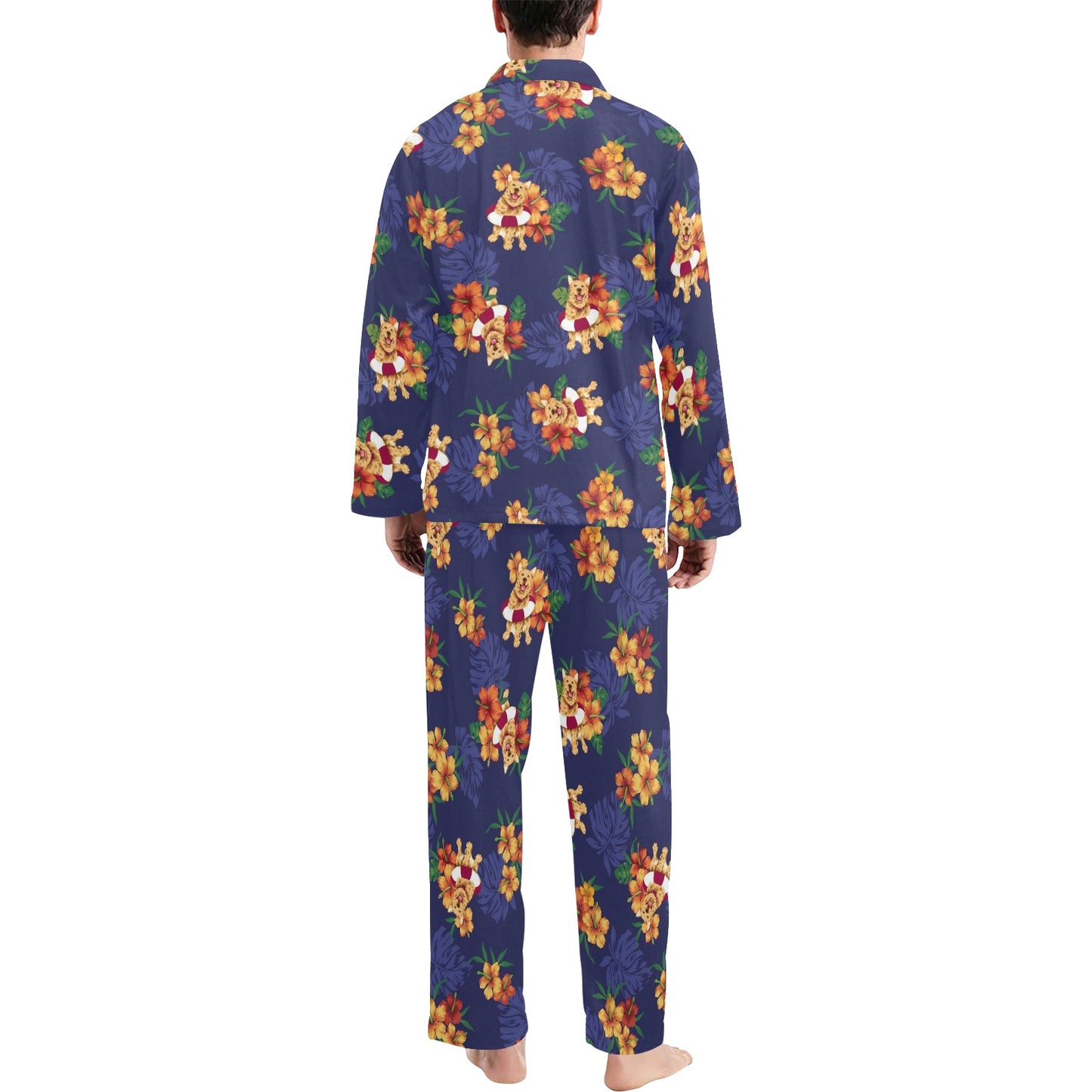 Hawaiian Themed Pattern Print Design H02 Men's Long Pajama Set