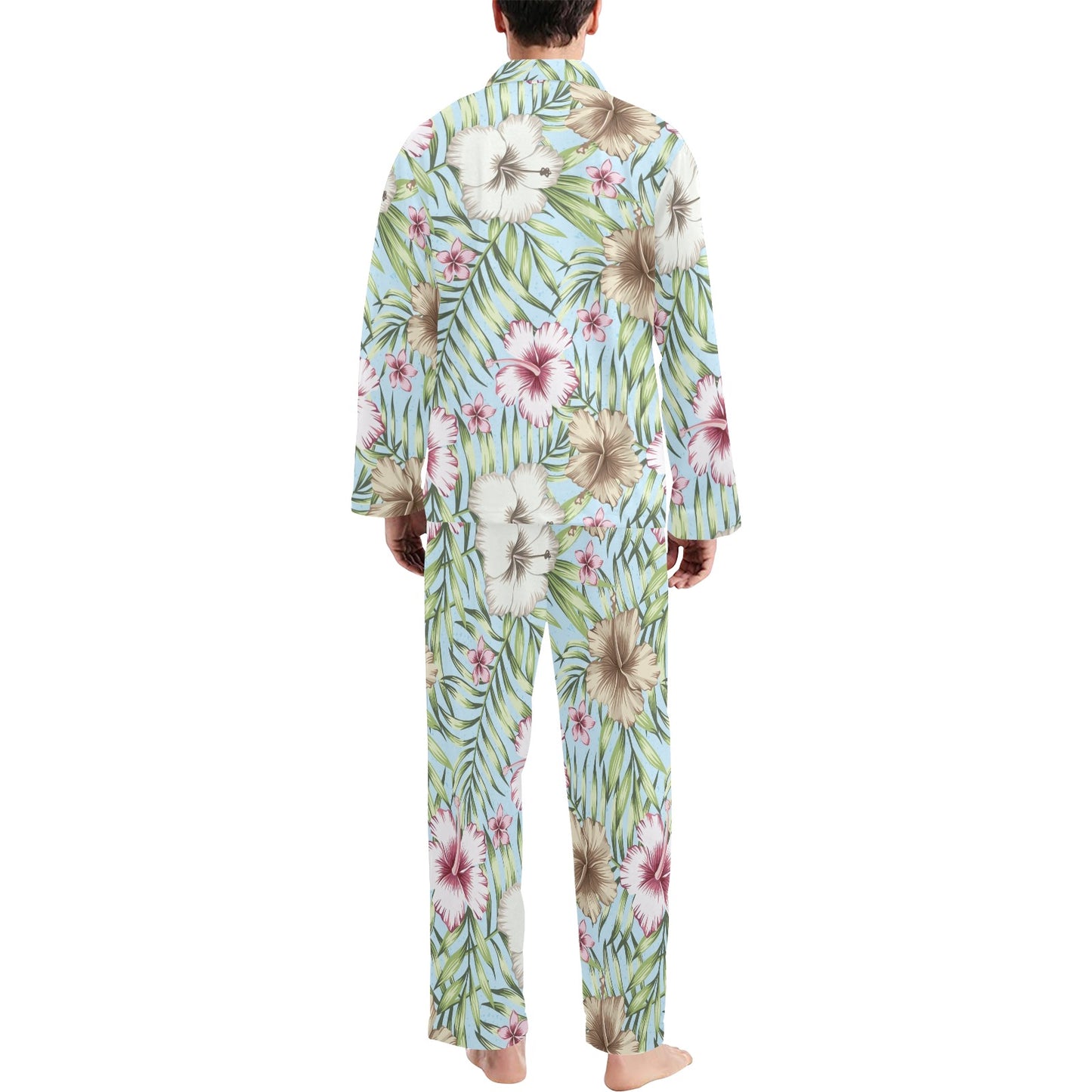 Tropical Flower Pattern Print Design TF05 Men's Long Pajama Set