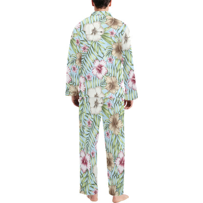 Tropical Flower Pattern Print Design TF05 Men's Long Pajama Set