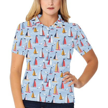 Sailboat Print Design LKS304 Women's Polo Shirt