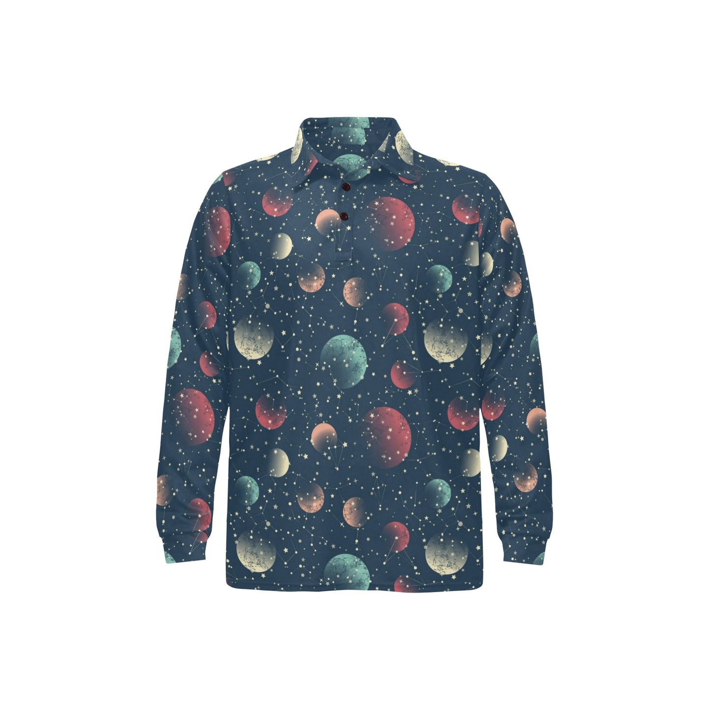 Cosmic Pattern Print Design 04 Long Sleeve Polo Shirt For Men's