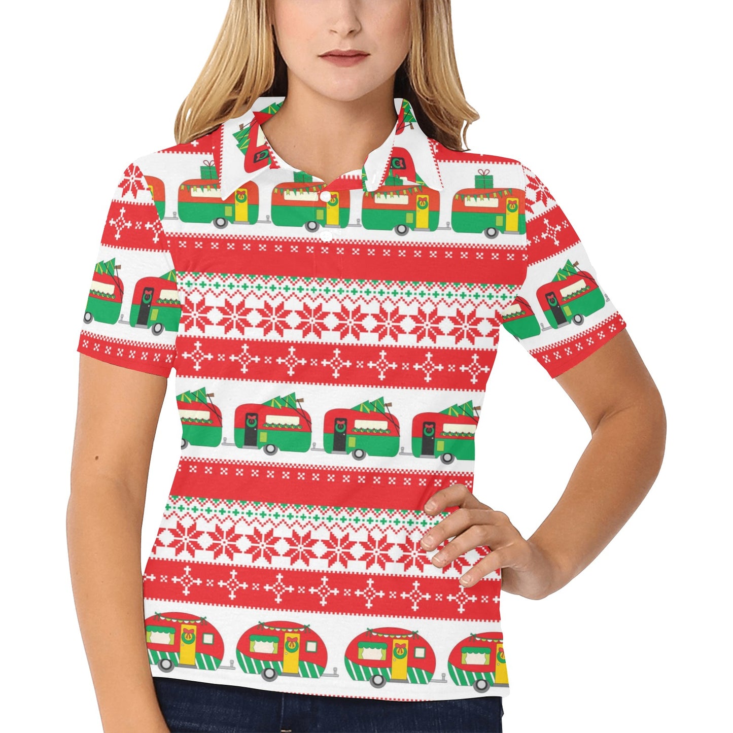 Camper Camping Ugly Christmas Design Print Women's Polo Shirt