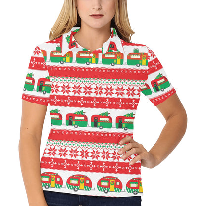 Camper Camping Ugly Christmas Design Print Women's Polo Shirt
