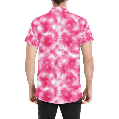 Tie Dye Pink Print Design LKS304 Men Short Sleeve Button Up Shirt