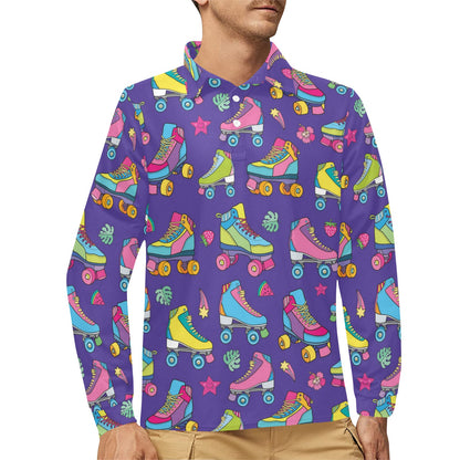 Roller skate Colorful Pattern Print Design A05 Long Sleeve Polo Shirt For Men's