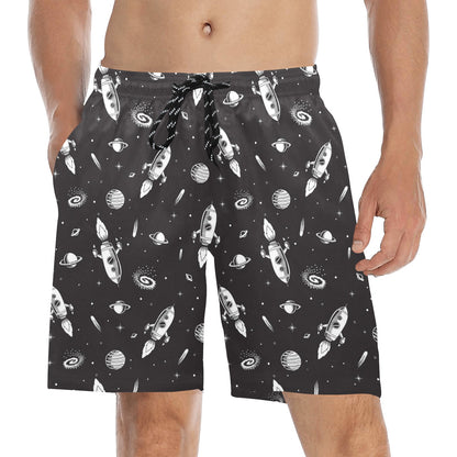 Space Rocket Print Design LKS303 Men's Swim Trunks Beach Shorts