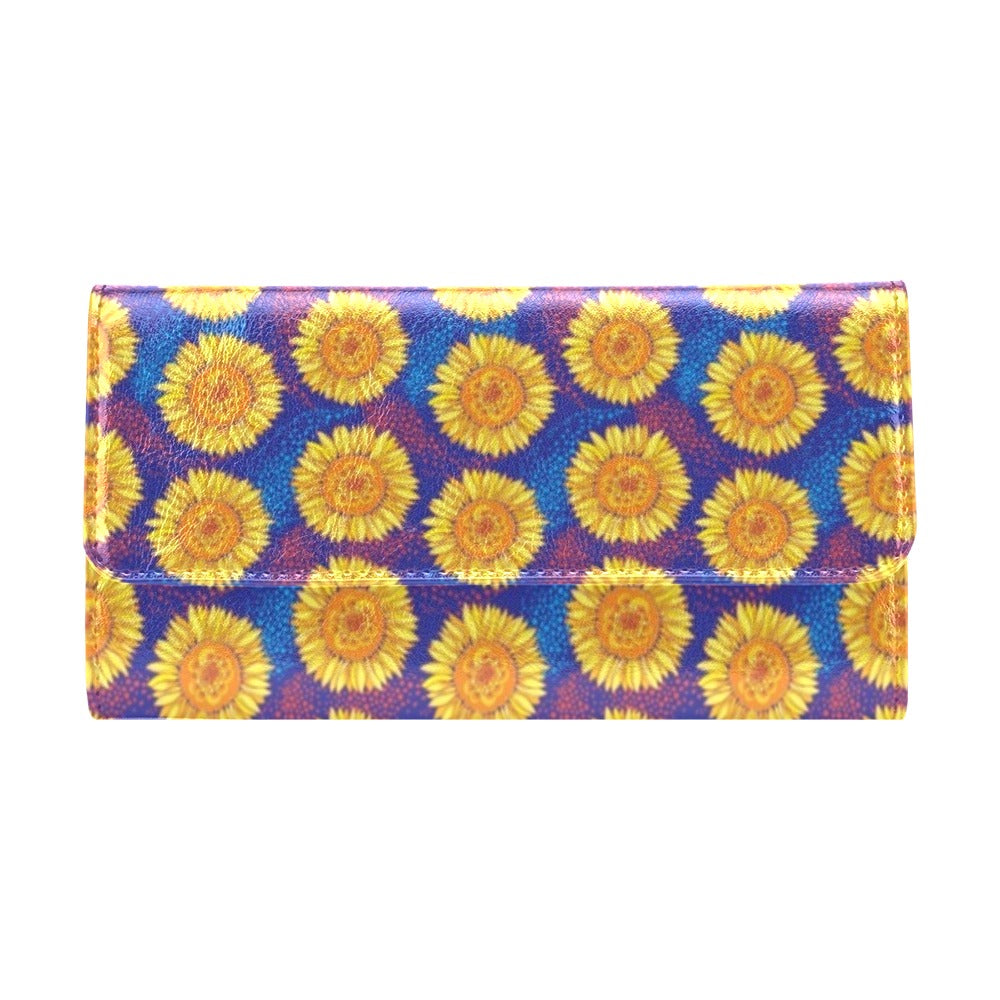 Sunflower Hand Drawn Style Print Women's Trifold Wallet