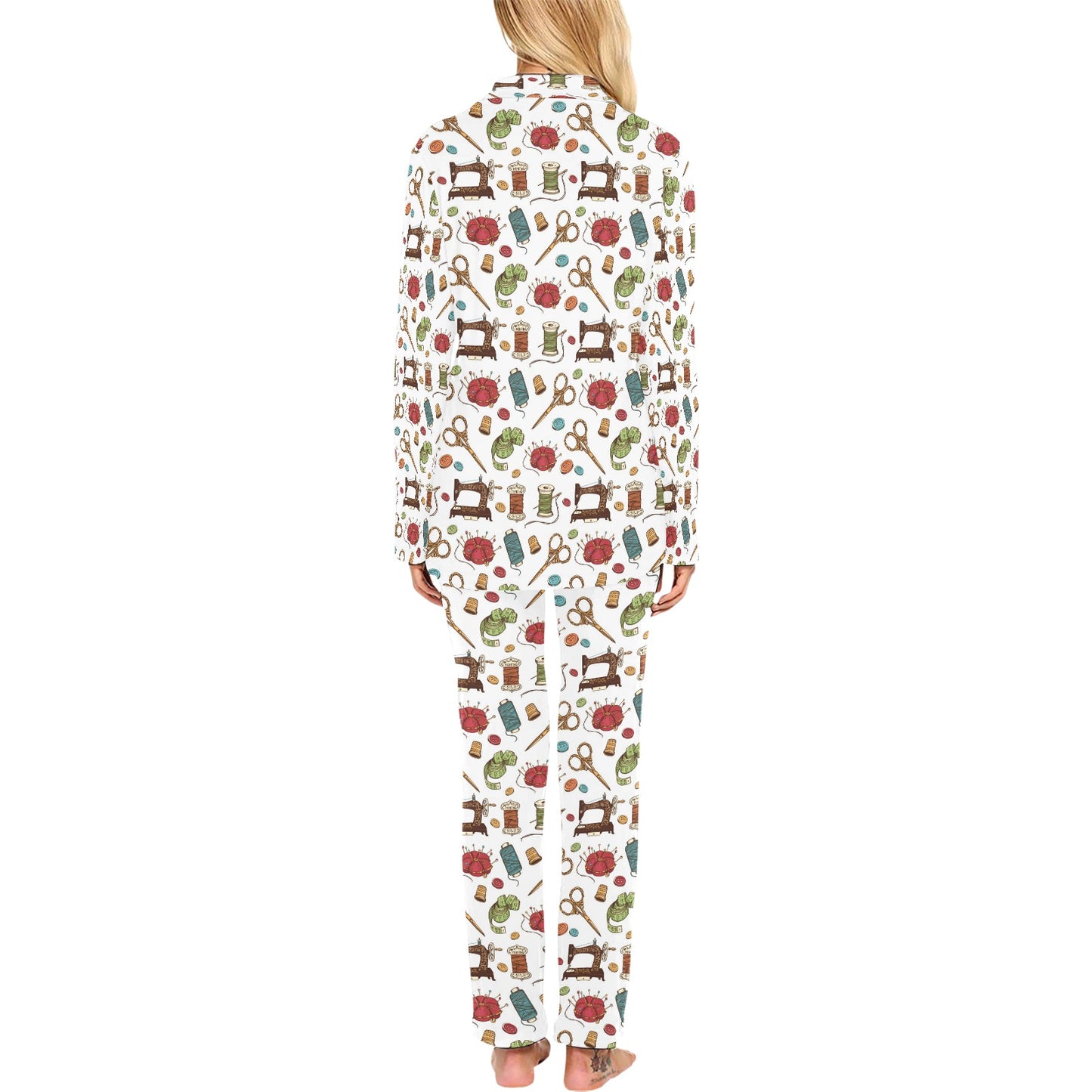Sewing Equipment Print Design LKS304 Women's Long Pajama Set