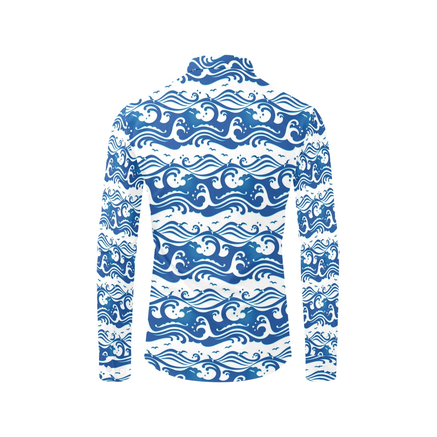 Wave Print Design LKS303 Men's Long Sleeve Dress Shirt