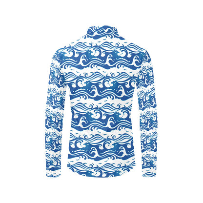 Wave Print Design LKS303 Men's Long Sleeve Dress Shirt