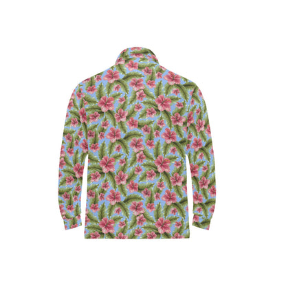 Tropical Flower Print Design LKS301 Long Sleeve Polo Shirt For Men's