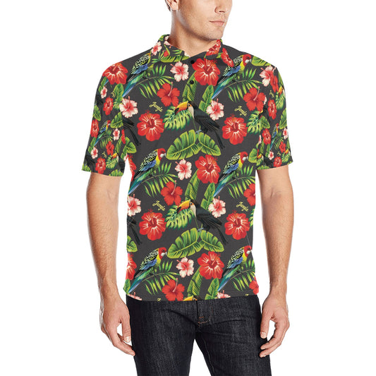 Hibiscus Red With Parrotprint Design LKS303 Men Polo Shirt