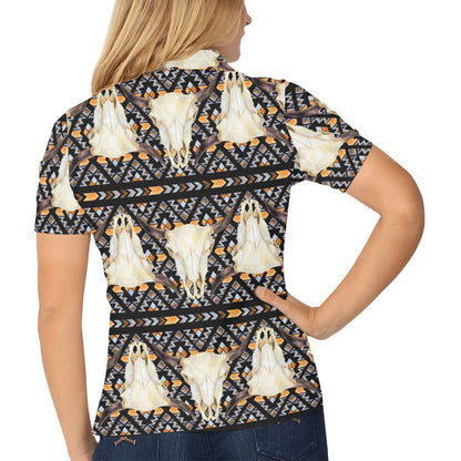 Buffalo Head Pattern Print Design 03 Women's Polo Shirt
