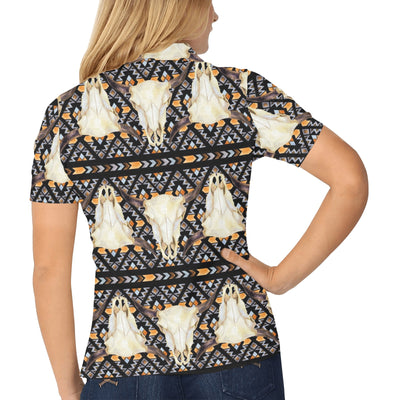 Buffalo Head Pattern Print Design 03 Women's Polo Shirt