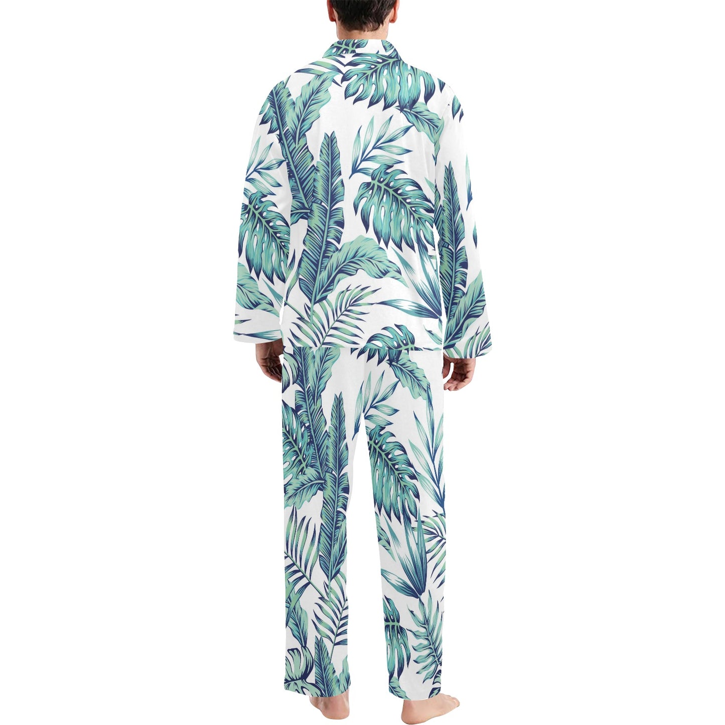 Pattern Tropical Palm Leaves Men's Long Pajama Set