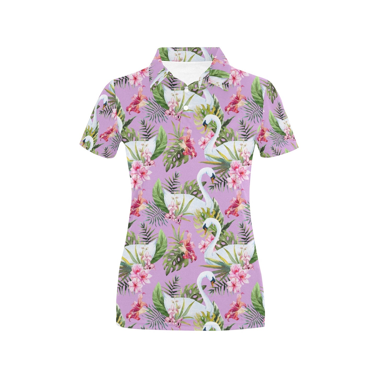 Swan with Flower Pattern Print Design 01 Women's Polo Shirt