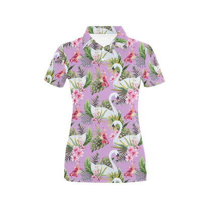 Swan with Flower Pattern Print Design 01 Women's Polo Shirt