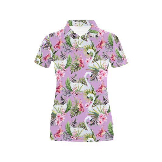 Swan with Flower Pattern Print Design 01 Women's Polo Shirt