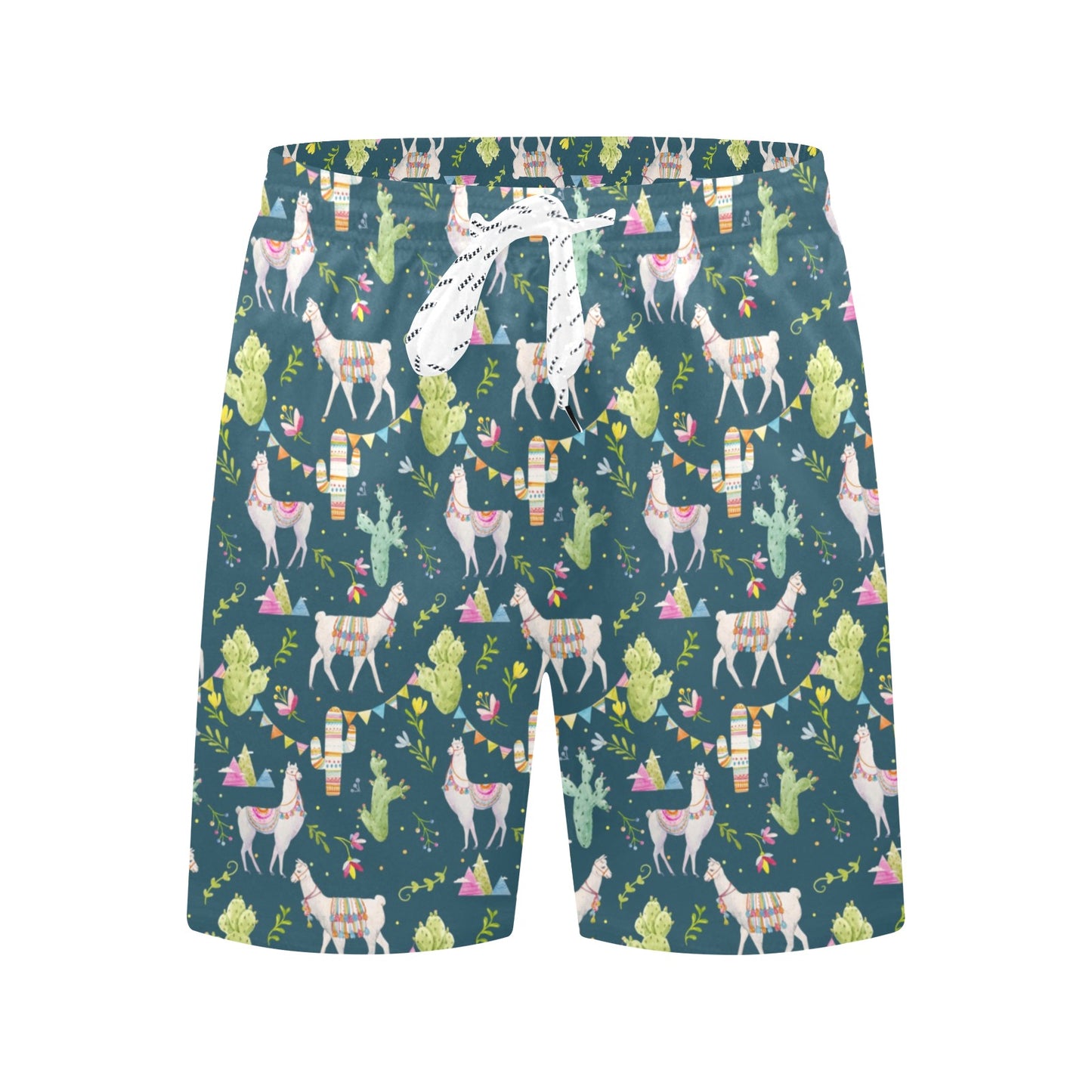 Llama with Cactus Design Print Men's Swim Trunks Beach Shorts