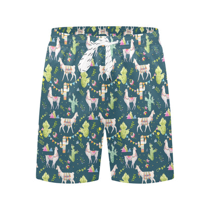 Llama with Cactus Design Print Men's Swim Trunks Beach Shorts