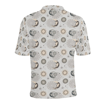 Sun Moon Print Design LKS302 Men Polo Shirt