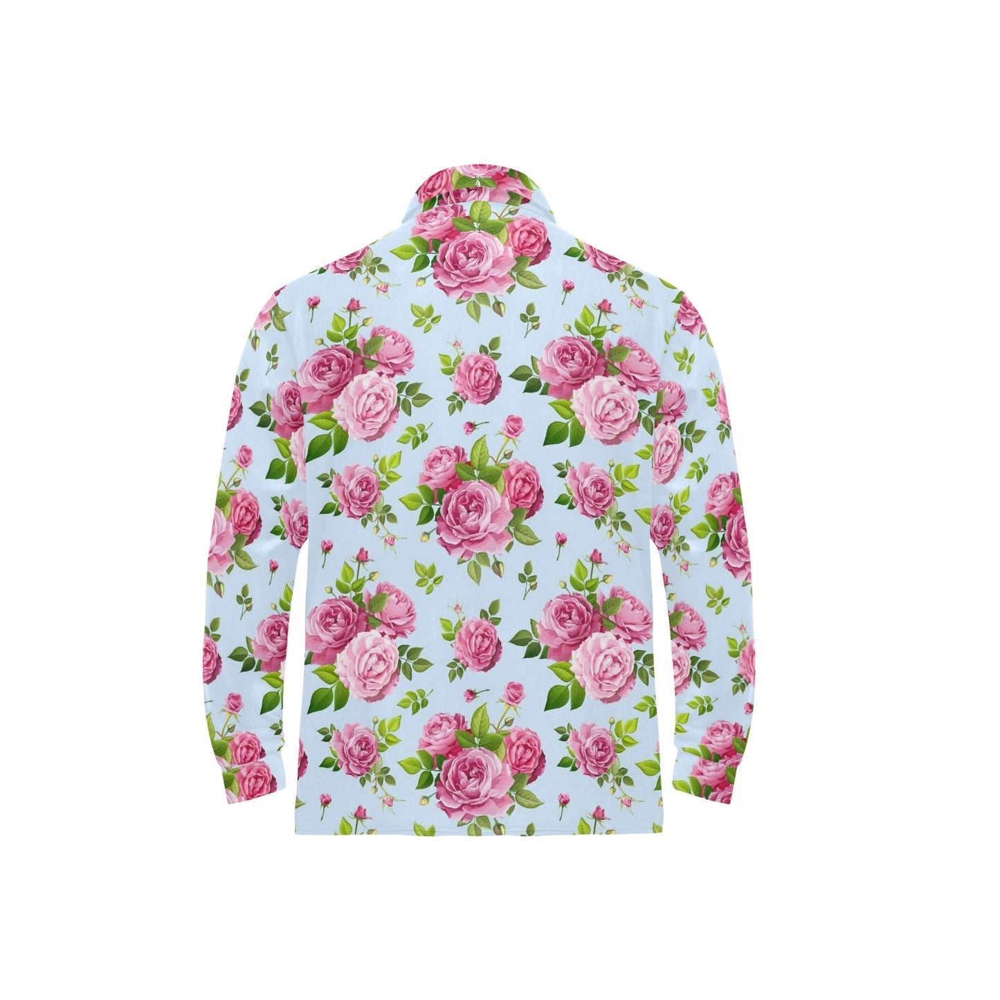 Rose Pink Pattern Print Design RO08 Long Sleeve Polo Shirt For Men's