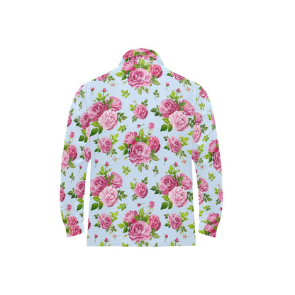Rose Pink Pattern Print Design RO08 Long Sleeve Polo Shirt For Men's