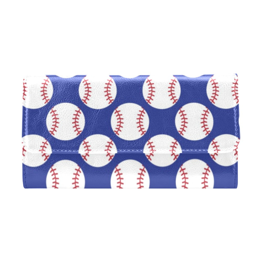 Baseball Blue Background Women's Trifold Wallet