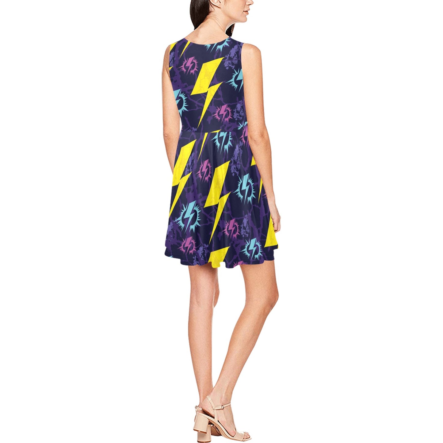 Lightning Thunder Pattern Print Design 01 Sleeveless Dress