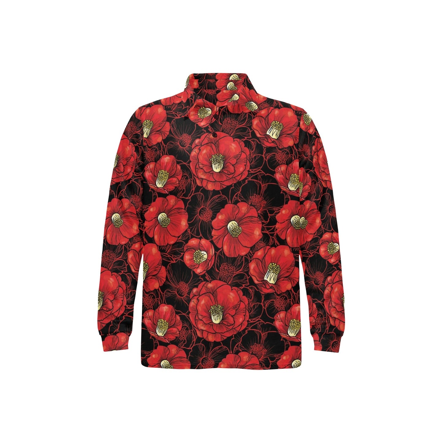 Camellia Pattern Print Design CM06 Long Sleeve Polo Shirt For Men's