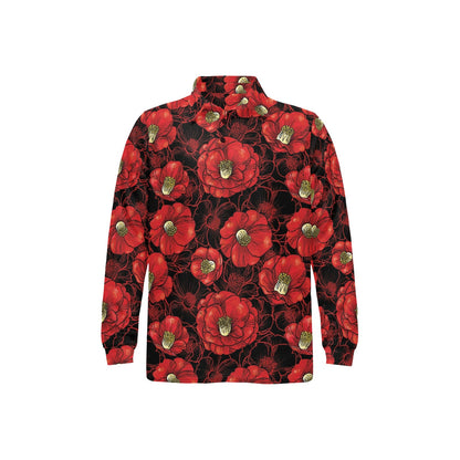 Camellia Pattern Print Design CM06 Long Sleeve Polo Shirt For Men's