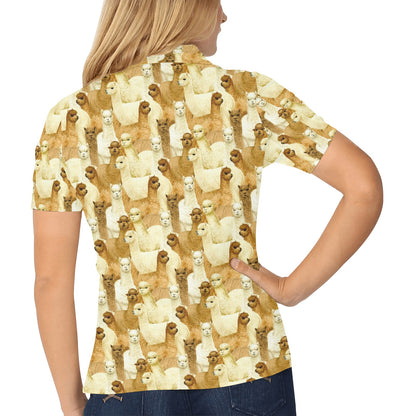 Alpaca Watercolor Design Themed Print Women's Polo Shirt