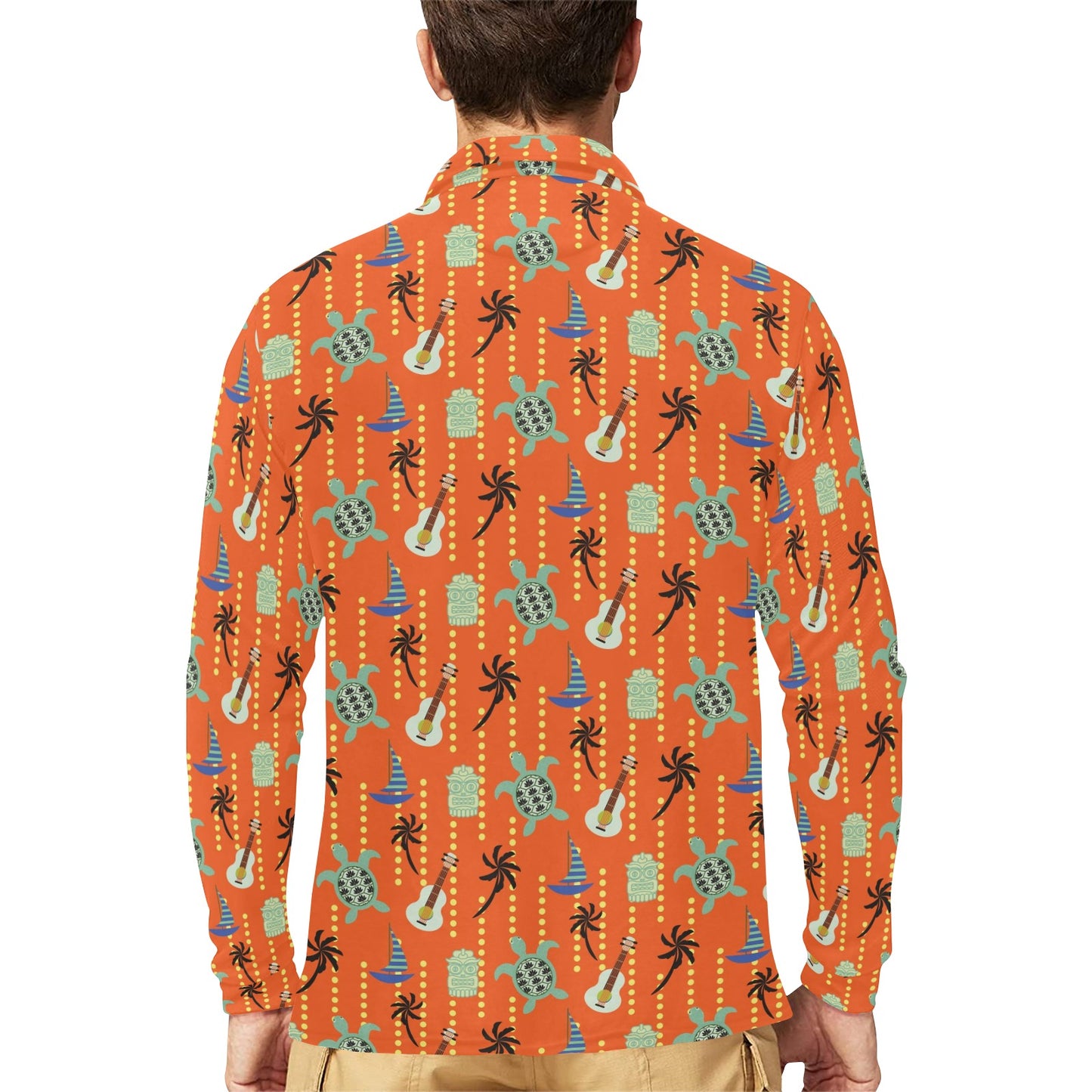 Ukulele Print Design LKS402 Long Sleeve Polo Shirt For Men's