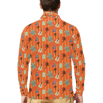 Ukulele Print Design LKS402 Long Sleeve Polo Shirt For Men's