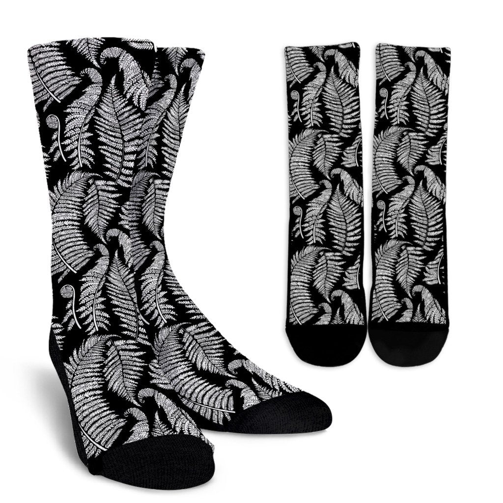 Fern Leave Black White Print Pattern Crew Socks