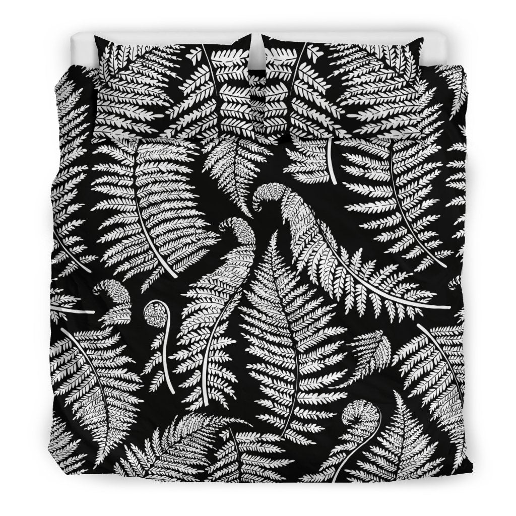 Fern Leave Black White Print Pattern Duvet Cover Bedding Set