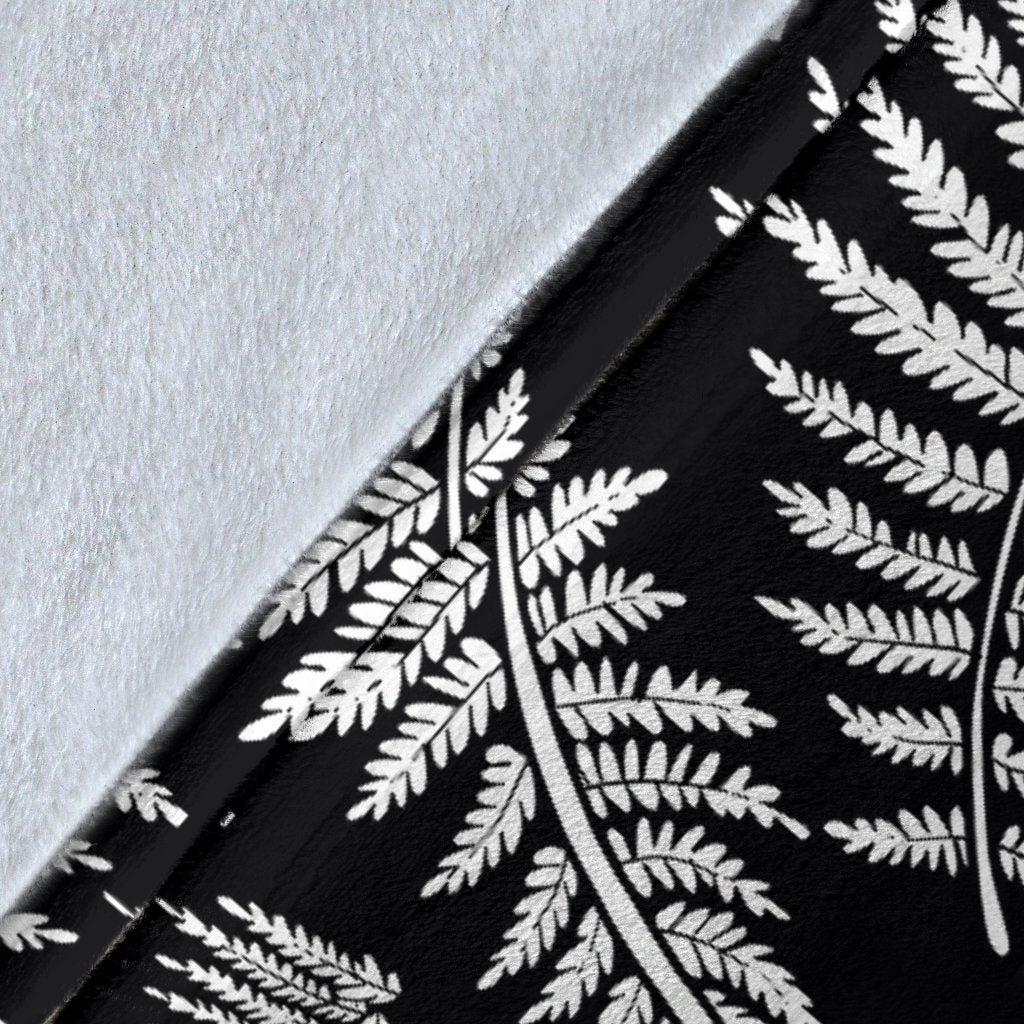 Fern Leave Black White Print Pattern Fleece Blanket