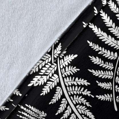 Fern Leave Black White Print Pattern Fleece Blanket