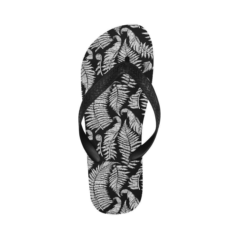 Fern Leave Black White Print Pattern Flip Flops-JTAMIGO.COM