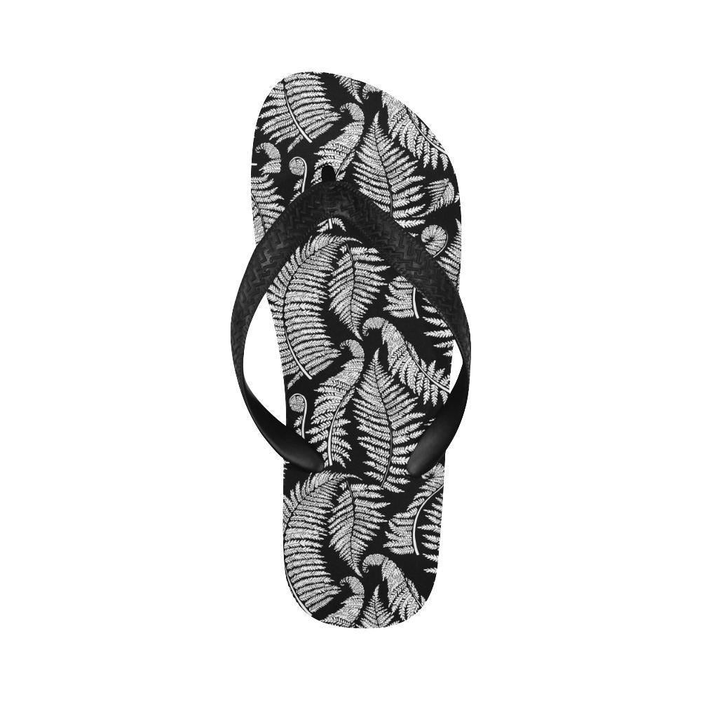 Fern Leave Black White Print Pattern Flip Flops-JTAMIGO.COM