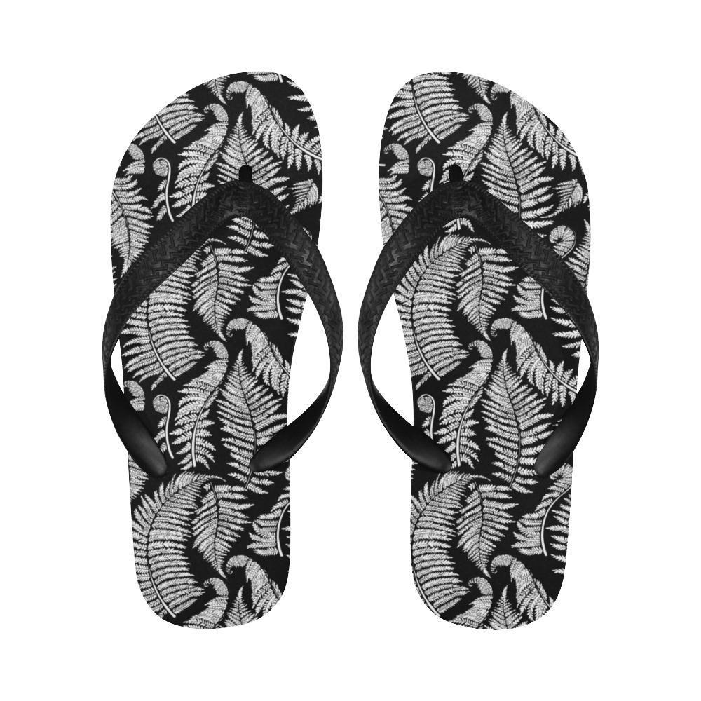 Fern Leave Black White Print Pattern Flip Flops-JTAMIGO.COM