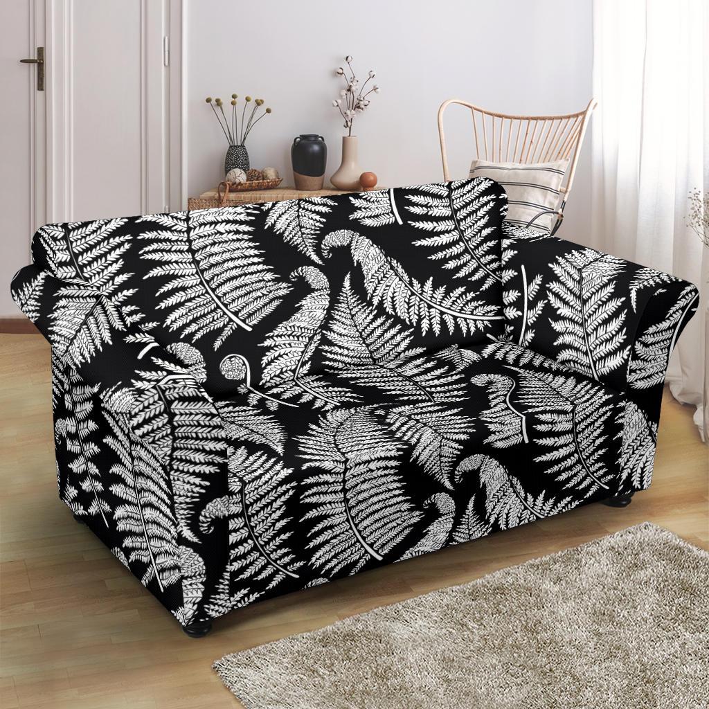 Fern Leave Black White Print Pattern Loveseat Slipcover-JTAMIGO.COM