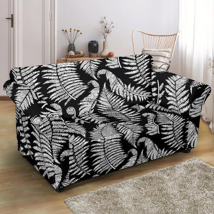 Fern Leave Black White Print Pattern Loveseat Slipcover-JTAMIGO.COM