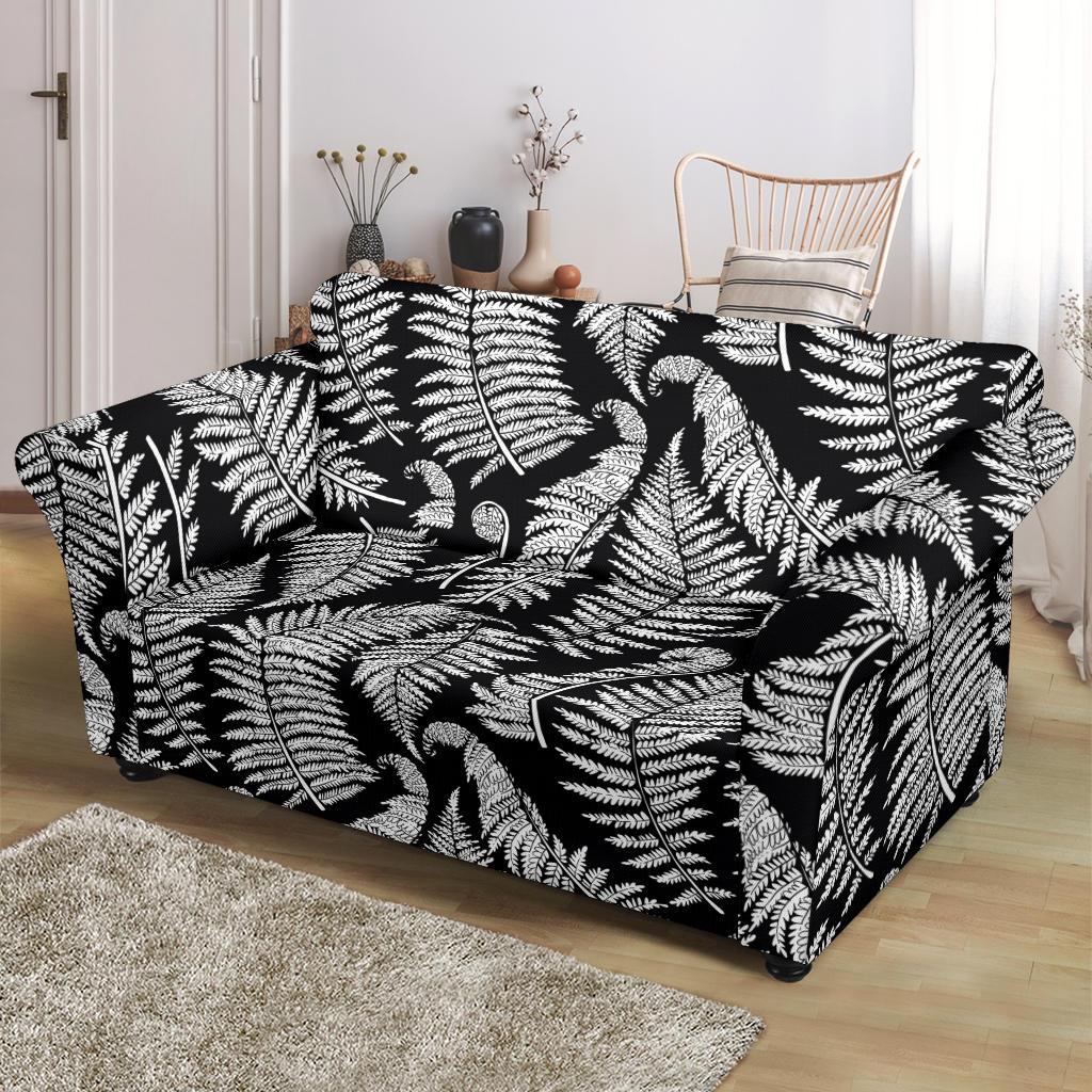 Fern Leave Black White Print Pattern Loveseat Slipcover-JTAMIGO.COM